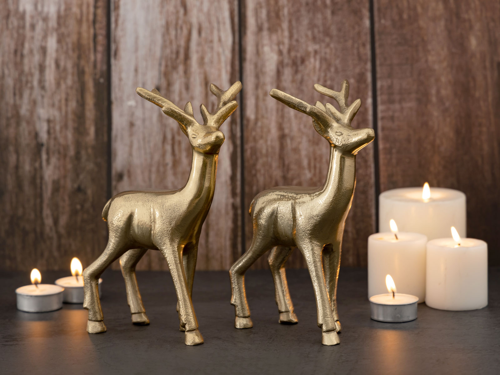 o. Set 2er Weihnachtsdeko Tierfigur Wohnen silber Aluminium gold | Figur Metall Tischdekoration Deko Casamia Hirsch