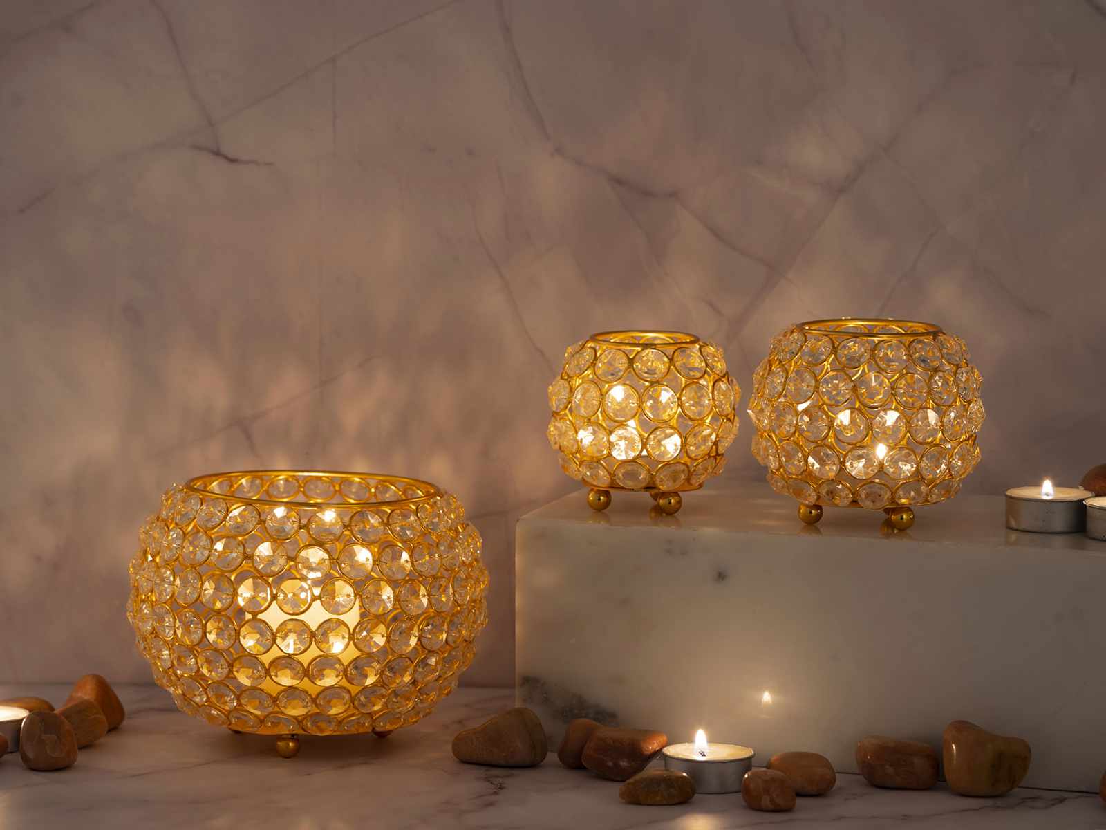 Kerzenhalter Set 3-teilig Teelichthalter o. Vintage Crystal gold Kristall Casamia silber Kerzenständer Wohnen 