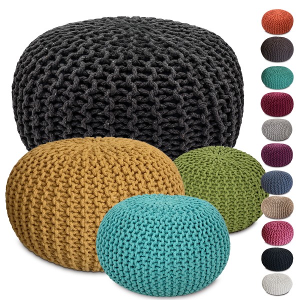 Pouf Ø 55 o. 45 cm Strickhocker Sitzpouf Bodenkissen für Innen Indoor