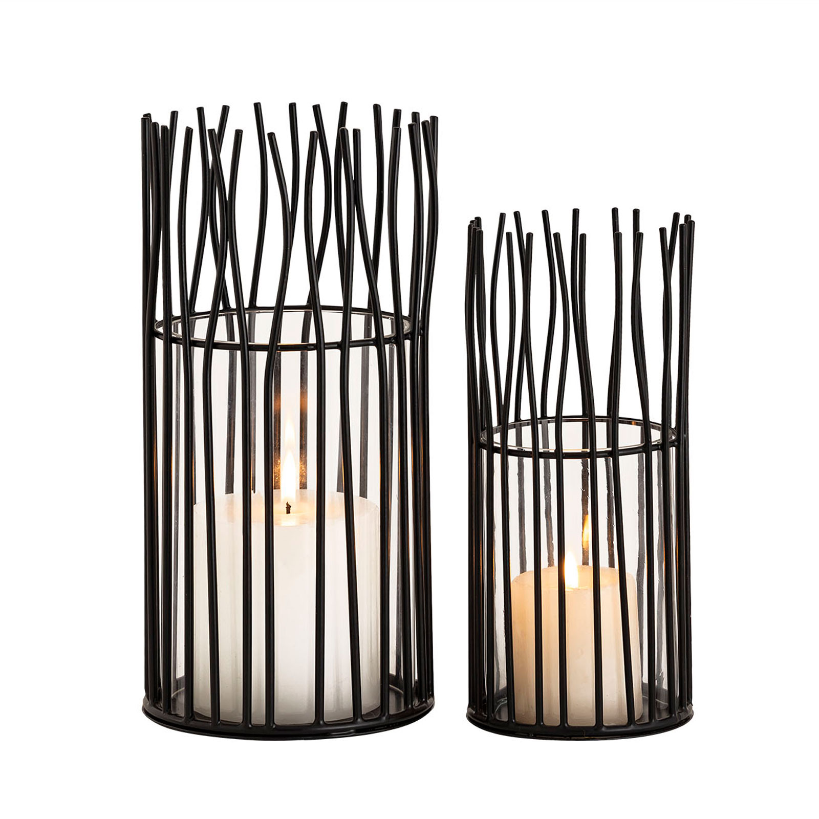 Windlicht Set 2-teilig Wohnen schwarz Kerzenhalter Casamia o. silber Loft Windlichter Teelichthalter | Kerzenständer