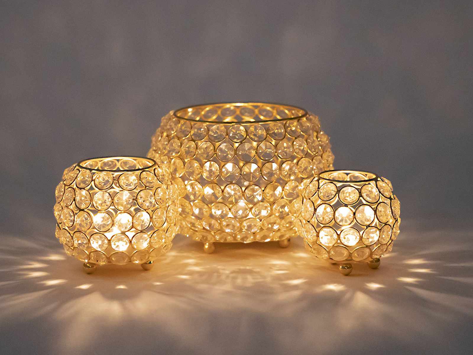 gold 3-teilig Kerzenständer Vintage Wohnen | Crystal silber Set Teelichthalter Kristall o. Kerzenhalter Casamia