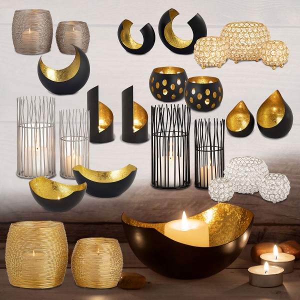 Kerzenhalter Teelichthalter schwarz innen Wohnen Casamia Kerzenständer matt Teelichtständer | vergoldet