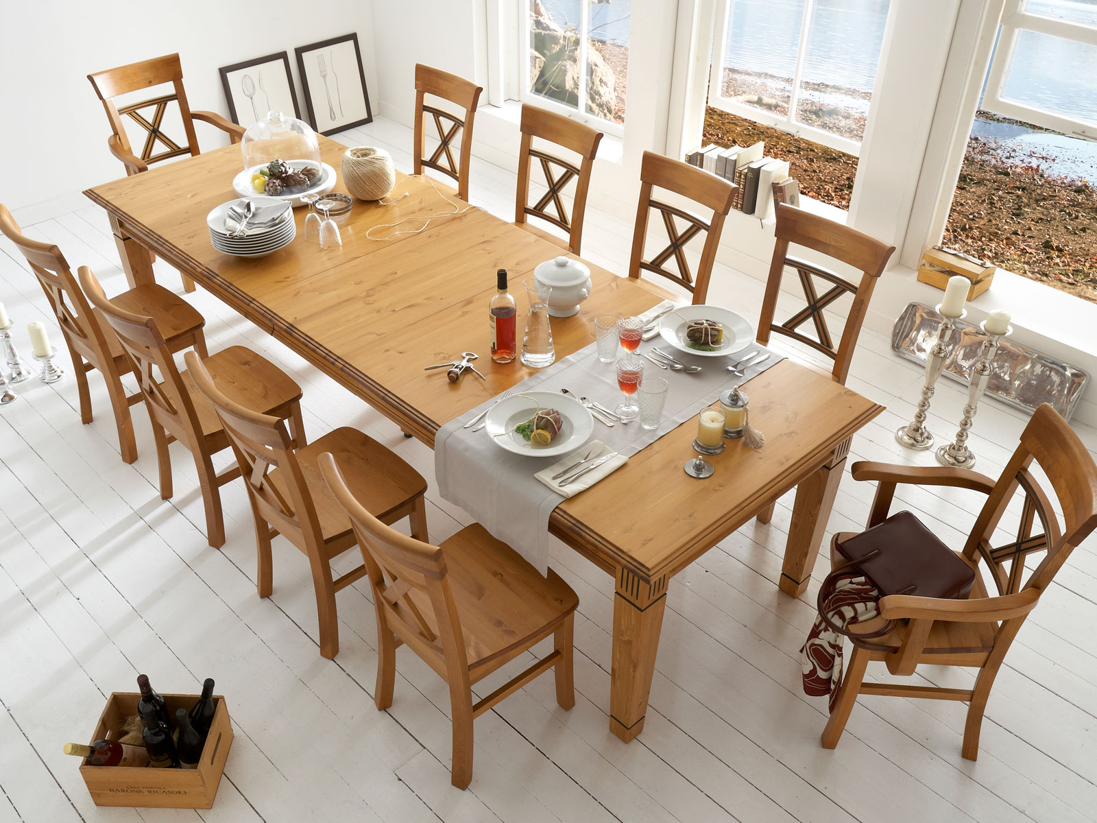 Sitzgruppe Florenz Wohnen Nordic ausziehbar Stühle und | 8 mit 2 Casamia Pinie 1 cm Armlehne Esstisch ohne Stühle 180