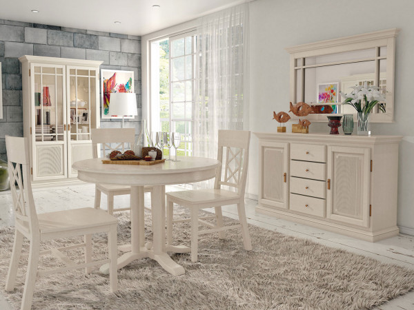 Esszimmer Set 8-tlg. Duett Vitrine Sideboard Esstisch rund Pinie lipizano