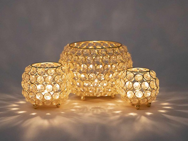 gold Teelichthalter Kerzenständer Kristall Vintage Crystal Wohnen 3-teilig Casamia Set Kerzenhalter silber o. |