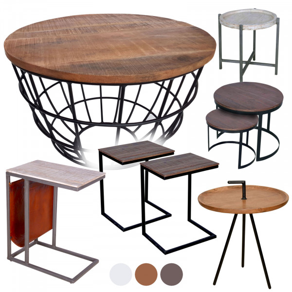 Couchtisch Beistelltisch Massivholz Wohnzimmer-Tisch Metallgestell rund  oder eckig viele Modelle | Casamia Wohnen