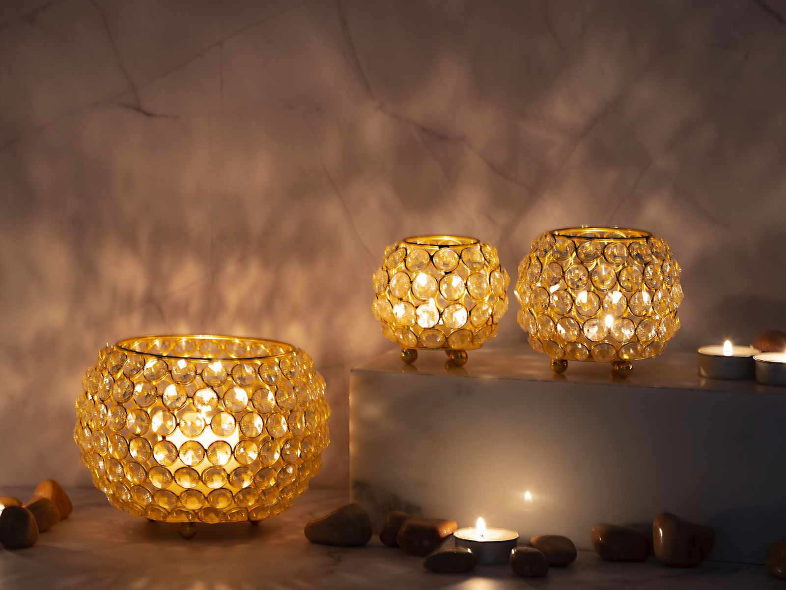 | Kerzenhalter silber Kristall gold o. Wohnen Crystal Teelichthalter Set Vintage Casamia 3-teilig Kerzenständer