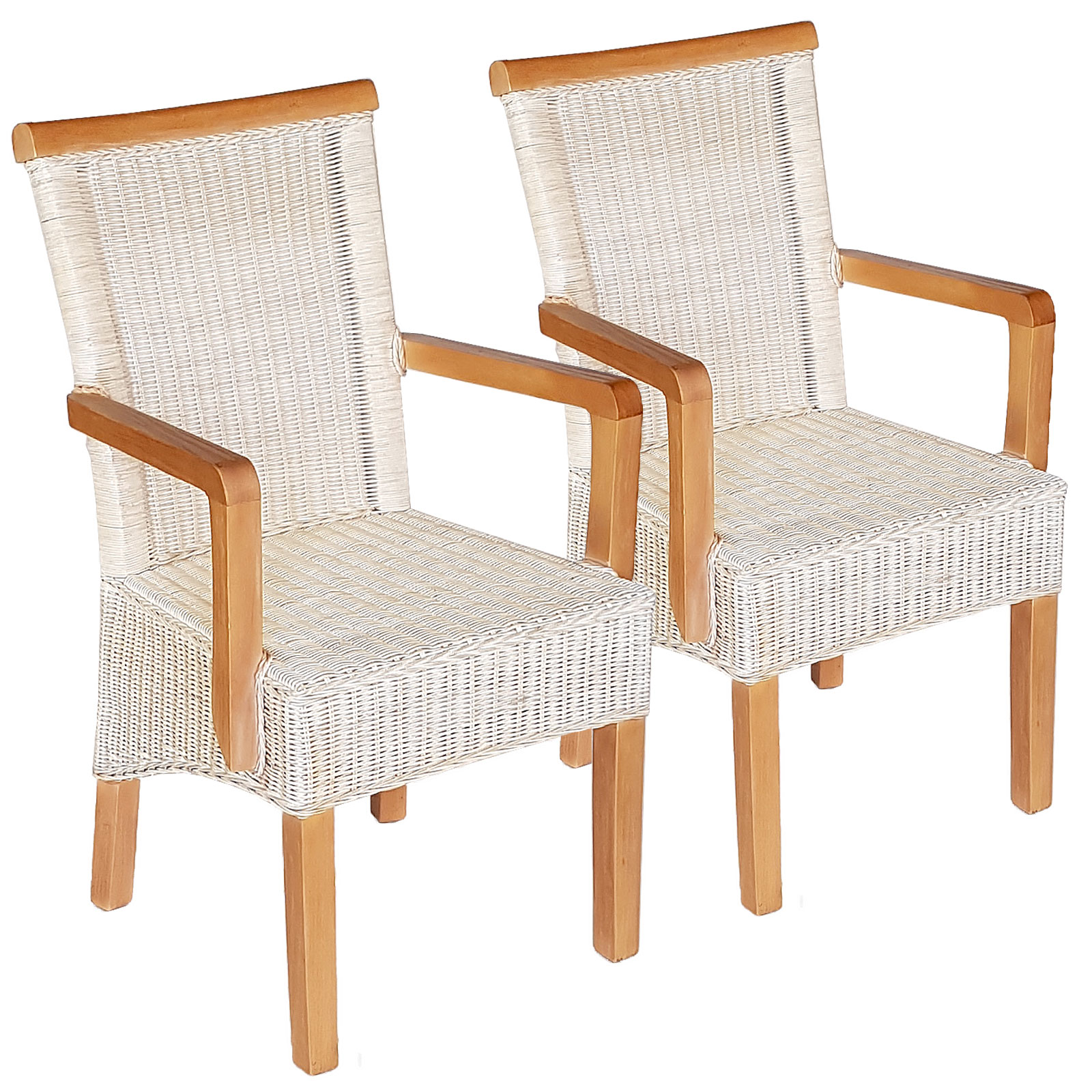 Esszimmer Stühle Set mit Armlehnen mit/ohne Wohnen Rattanstuhl Leinen 2 Casamia weiß | Stück Perth Sitzkissen weiß