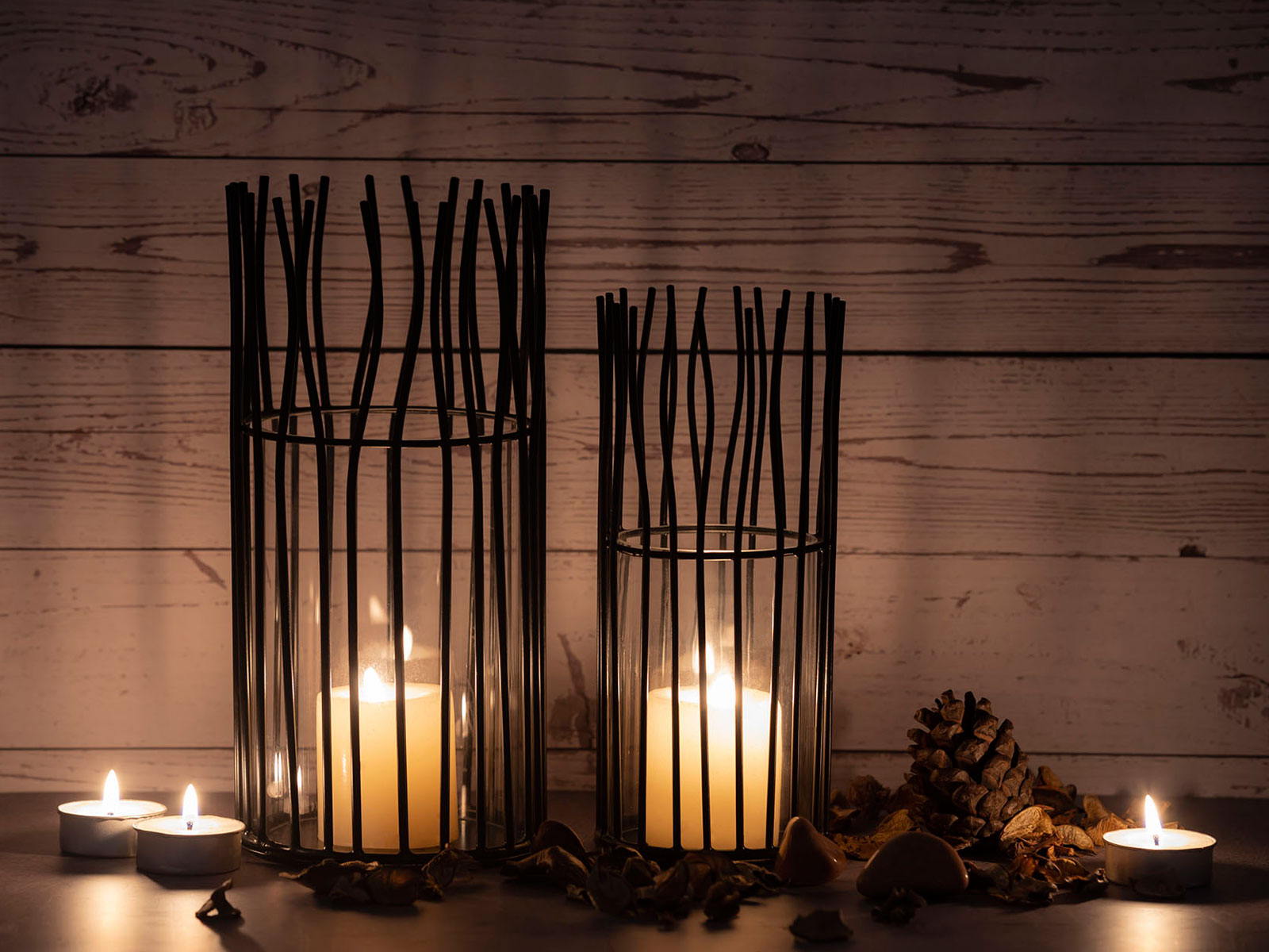 Windlicht Set | 2-teilig Wohnen Casamia Loft Kerzenhalter schwarz Teelichthalter Windlichter o. Kerzenständer silber