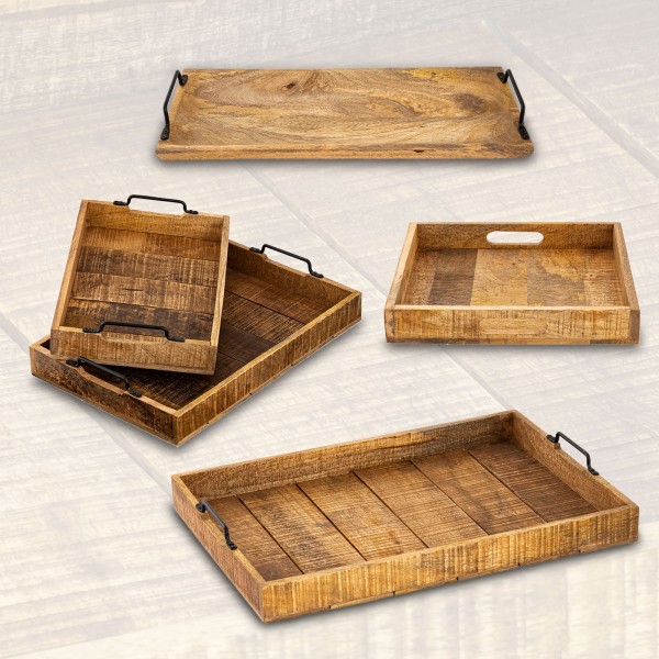 Tablett massiv Holztablett Mangoholz Holz | Dekotablett Wohnen Casamia Deko Tablett Serviertablett