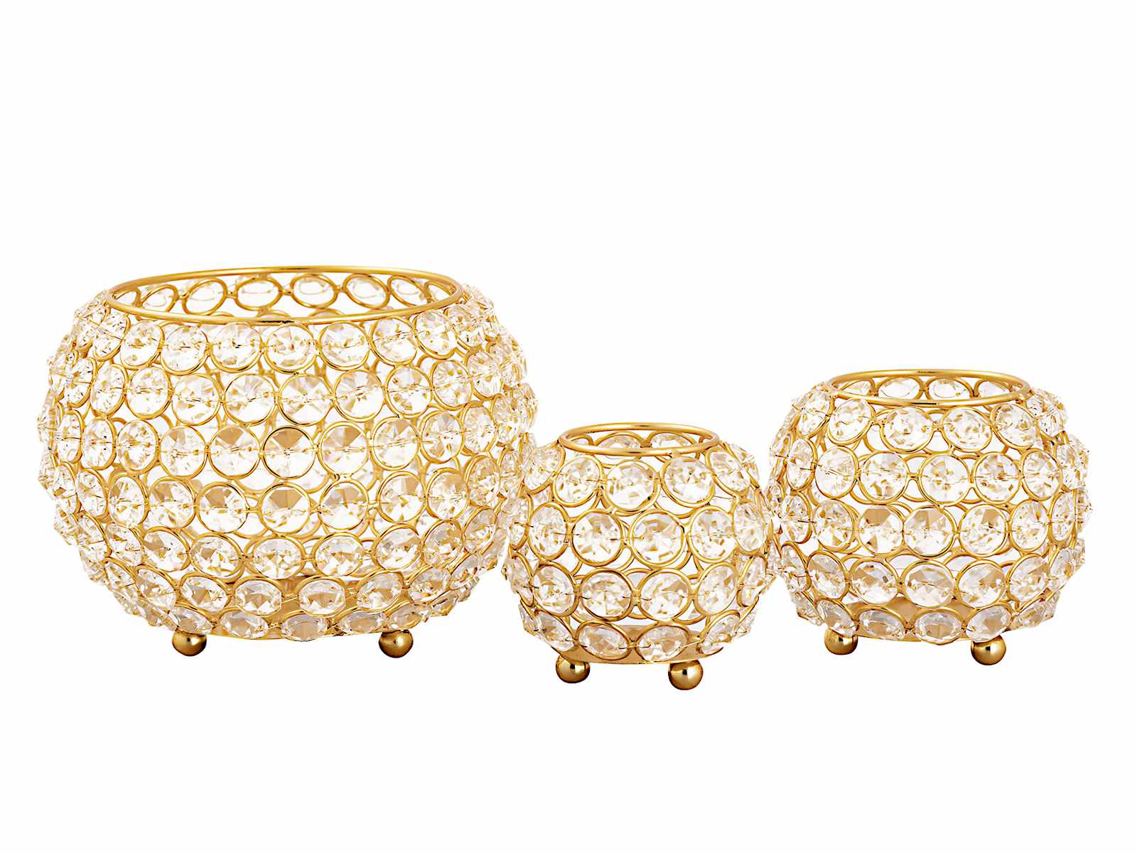 Kerzenhalter Set 3-teilig Teelichthalter Crystal o. silber Vintage Casamia gold Kerzenständer | Kristall Wohnen
